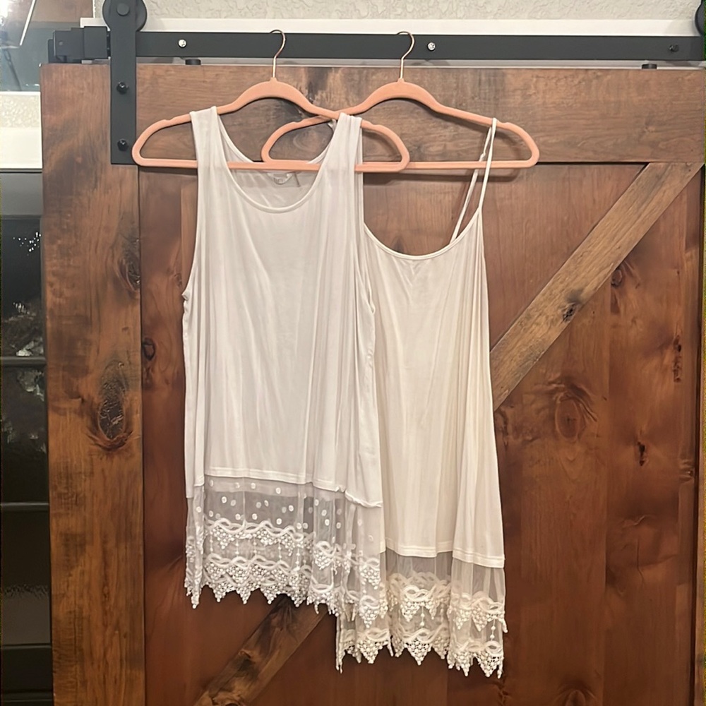 CAMI BUNDLE, Lace Shirt Extenders, WHITE and CREAM